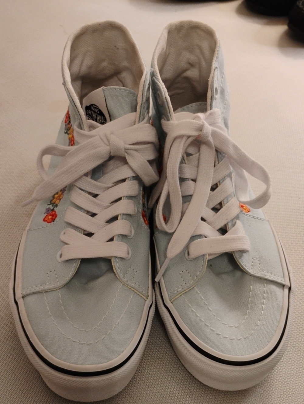 Vans Women Light Blue High-Top Sneakers with Floral Embroidery